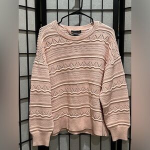 DESIGN 365 Textured Open-Knit Sweater in SPRING PETAL/Blush Pink, WOMEN SIZE XL